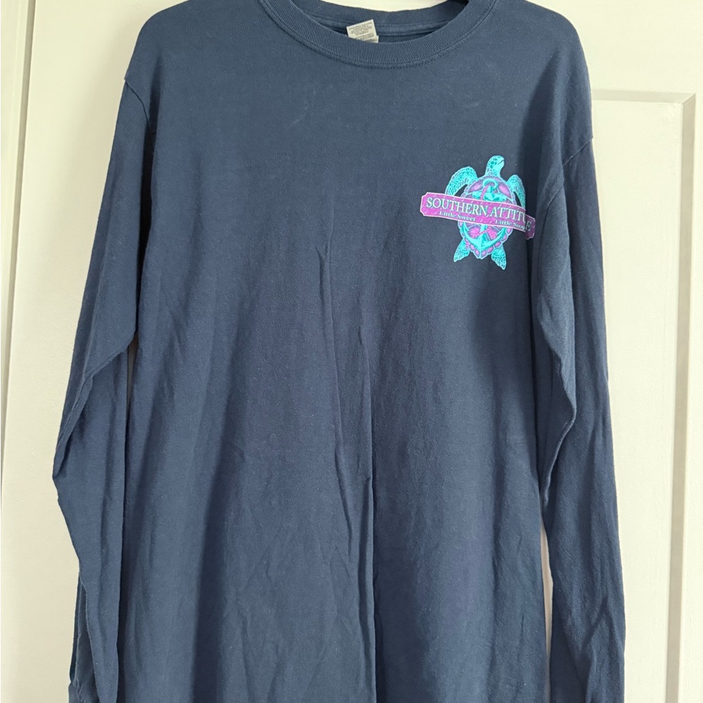 Southern Attitudes Long Sleeve Shirt - Navy with Turtle Design- M